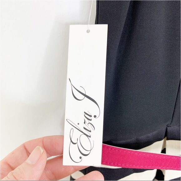 Eliza J Black/Cream Striped Skirt Fit And Flare‎ Dress Size 0 NEW With Tags - Picture 16 of 16